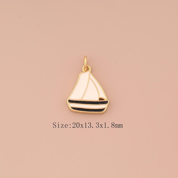 18K Gold Boat Charms,Enamel Boat Charms Pendants,Boat Charm for DIY Jewelry Making Supply