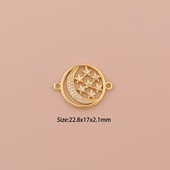 18K Gold Moon Connector,CZ Pave Minimalist Connector Charms,Star Connector for DIY Jewelry Making Supply