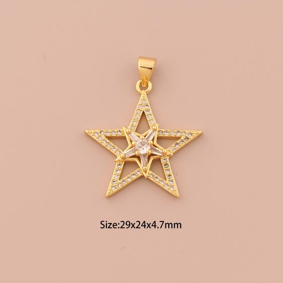 18K Gold Star Charms,CZ Pave Celestial Charms Pendants,Star Charm for DIY Jewelry Making Supply