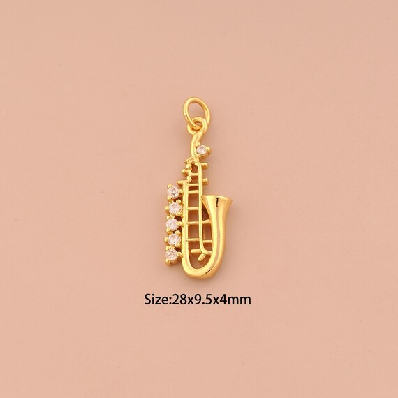 18K Gold Trumpet Charms,CZ Pave Trumpet Charms Pendants,Trumpet Charm for DIY Jewelry Making Supply