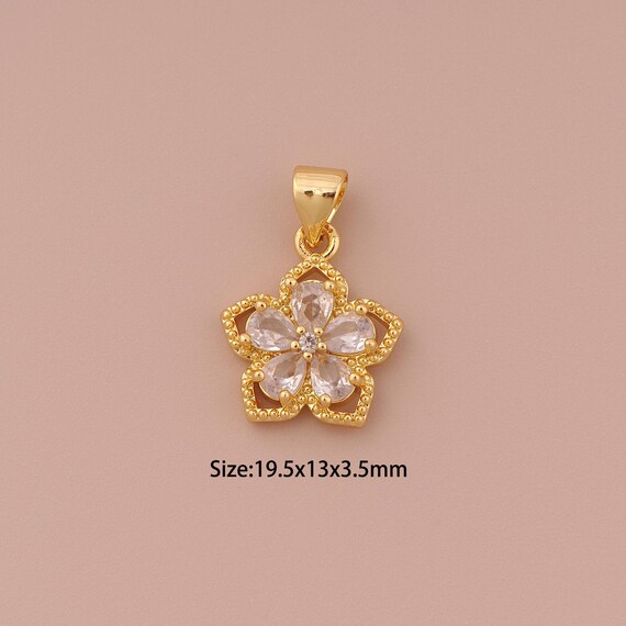 18K Gold Flower Charms,CZ Pave Minimalist Charms Pendants,Flower Charm for DIY Jewelry Making Supply