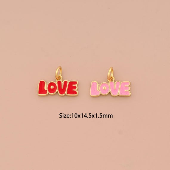 18K Gold LOVE Pendant,Enamel Letter Charm,Letter Charm, DIY Jewelry Supplies