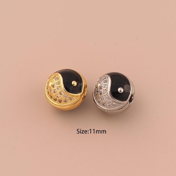 18K Gold Tai Chi Bagua Spacer Bead,CZ Pave Minimalist Bead,Ball Bead for DIY Jewelry Making Supply