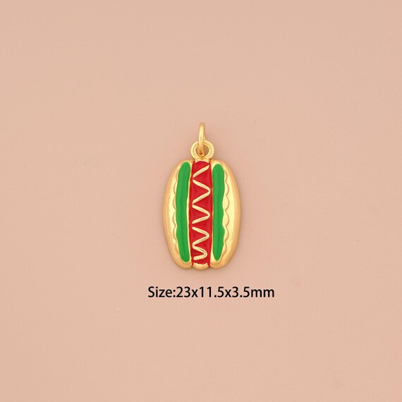 18K Gold Hot Dog Charms,Enamel Hot Dog Charms Pendants,Hot Dog Charm for DIY Jewelry Making Supply
