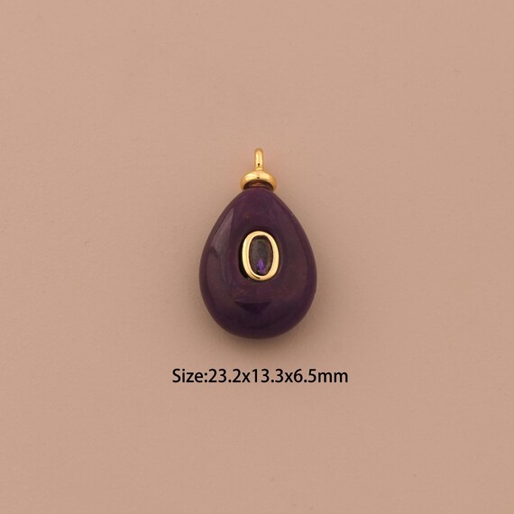 18K Gold Energy Stone Charms,Natural Stone Charms Pendants,Purple Jade Charm for DIY Jewelry Making Supply
