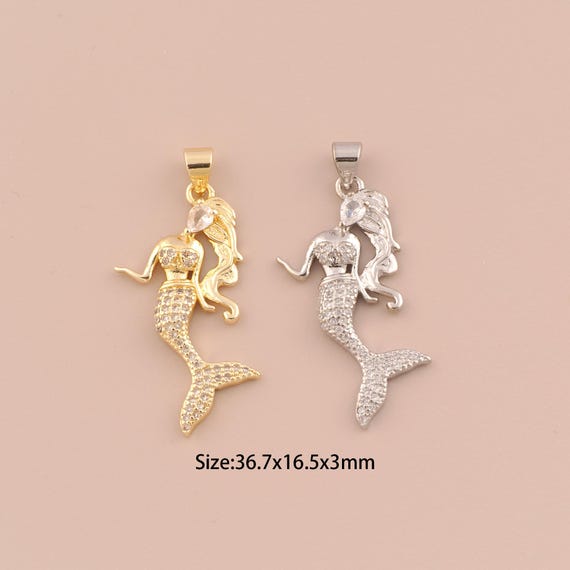18K Gold Mermaid Charms,Minimalist Charms Pendants,Mermaid Charm for DIY Jewelry Making Supply