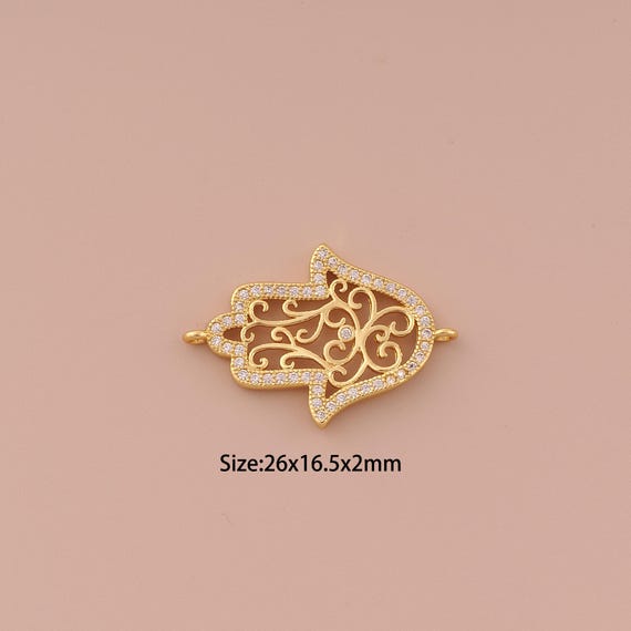 18K Gold Hamsa Connector,CZ Pave Minimalist Connector Charms,Fatima Connector for DIY Jewelry Making Supply