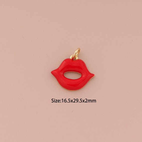 18K Gold Lips Charms,Enamel Minimalist Charms Pendants,Lips Charm for DIY Jewelry Making Supply
