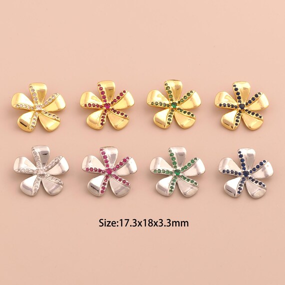 18K Gold Daisy Charms,CZ Pave Flower Charms Pendants,Daisy Charm for DIY Jewelry Making Supply