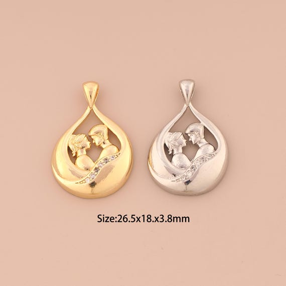 18K Gold Water Drop Charms,CZ Pave Love Charms Pendants,Couple Charm for DIY Jewelry Making Supply