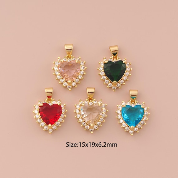 18K Gold Heart Charms,CZ Pave Minimalist Charms Pendants,Heart Charm for DIY Jewelry Making Supply