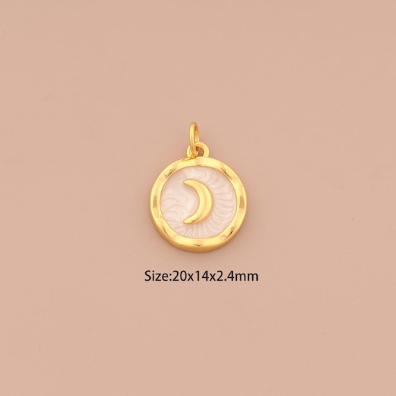 18K Gold Crescent Moon Charms,Enamel Celestial Charms Pendants,Round Charm for DIY Jewelry Making Supply