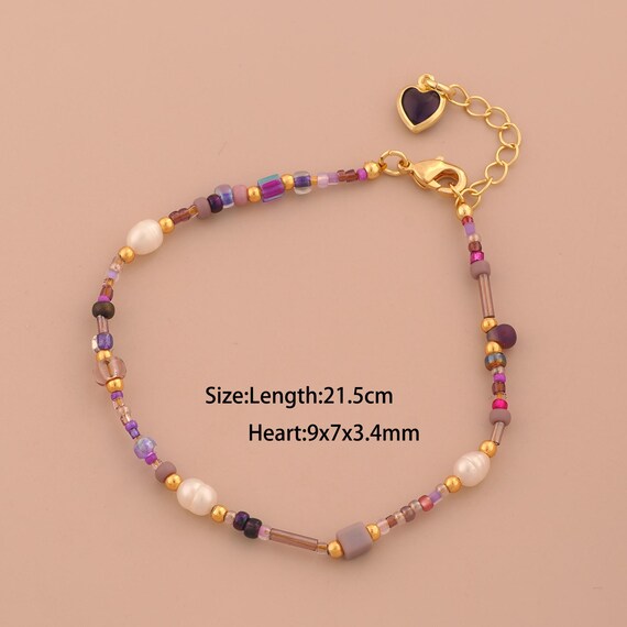 1 Str 18K Gold Natural Stone Bracelet,Heart Chain Bracelet,Gift for Her