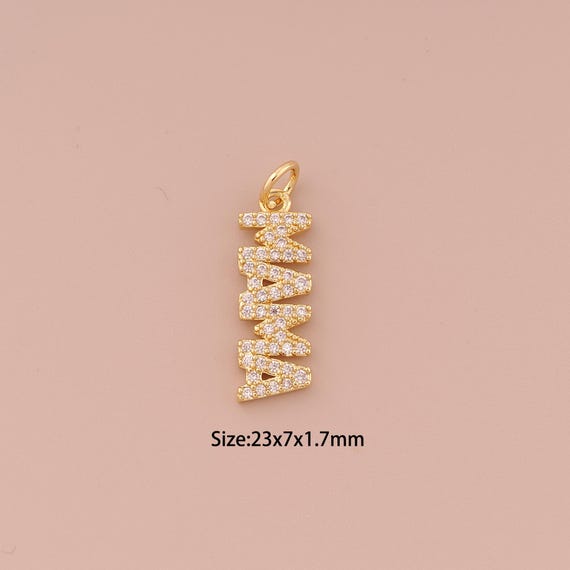 18K Gold MAMA Charms,CZ Pave Minimalist Charms Pendants,Letter Charm for DIY Jewelry Making Supply