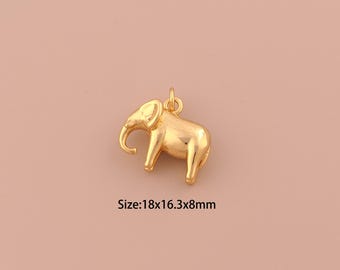 18K Gold Elephant Charms,Animal Charms Pendants,Elephant Charm for DIY Jewelry Making Supply