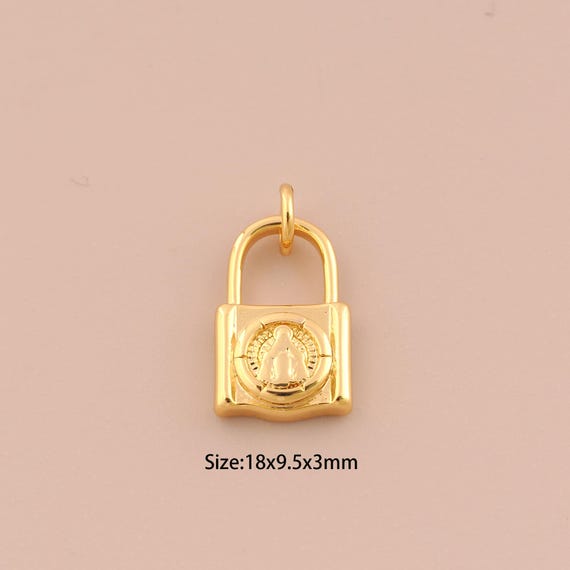 18K Gold Virgin Mary Charms,Catholic Charms Pendants,Lock Charm for DIY Jewelry Making Supply
