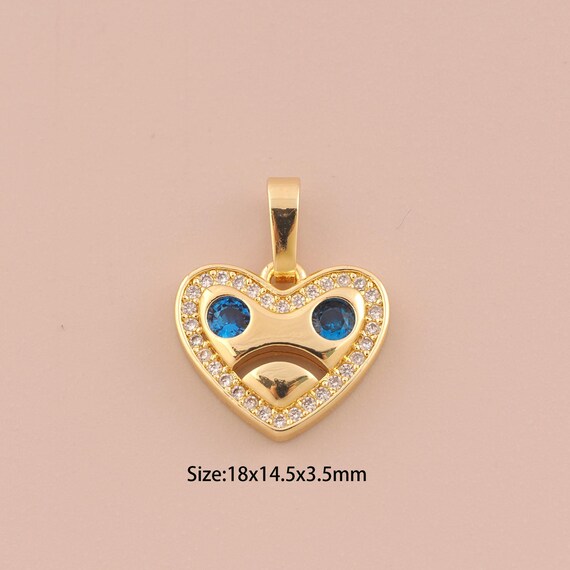 18K Gold Heart Charms,CZ Pave Expression Charms Pendants,Heart Charm for DIY Jewelry Making Supply