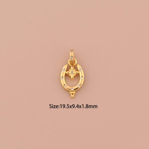 18K Gold Star Charms,CZ Pave U Charms Pendants,Star Charm for DIY Jewelry Making Supply