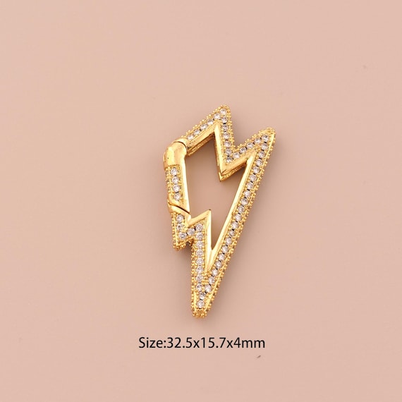 18K Gold Lighting Clasp,CZ Pave Snap Clasp,Push Door Clasp for DIY Jewelry Making Supply