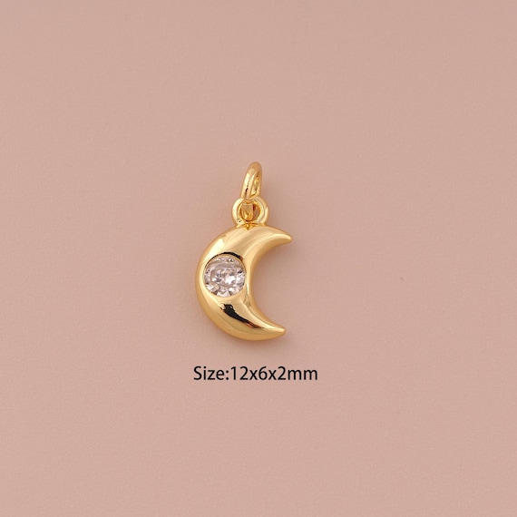 5 pcs 18K Gold Moon Charms,CZ Pave Minimalist Charms Pendants,Moon Charm for DIY Jewelry Making Supply