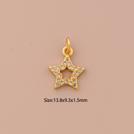 18K Gold Star Charms,CZ Pave Celestial Charms Pendants,Minimalist Charm for DIY Jewelry Making Supply
