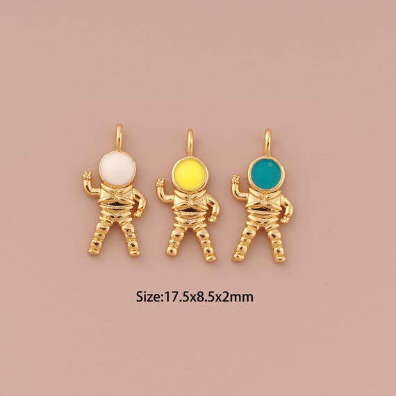18K Gold Astronaut Charms,Enamel Minimalist Charms Pendants,Spaceman Charm for DIY Jewelry Making Supply