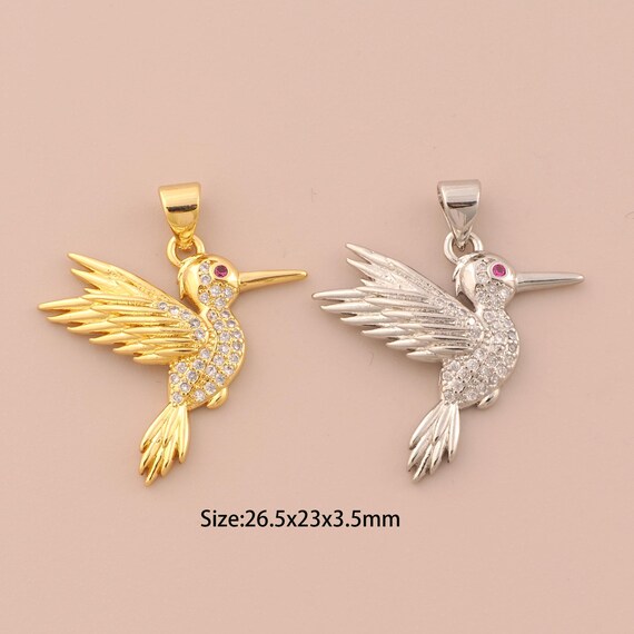 18K Gold Bird Charms,CZ Pave Bird Charms Pendants,Animal Charm for DIY Jewelry Making Supply