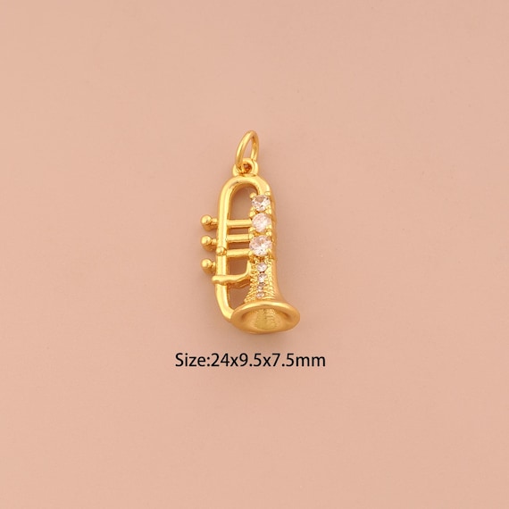 18K Gold Trumpet Charms,CZ Pave Trumpet Charms Pendants,Trumpet Charm for DIY Jewelry Making Supply