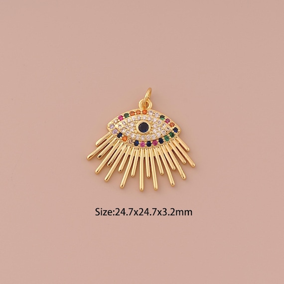 18K Gold Evil Eye Charms,CZ Pave Minimalist Charms Pendants,Devil Eye Charm for DIY Jewelry Making Supply