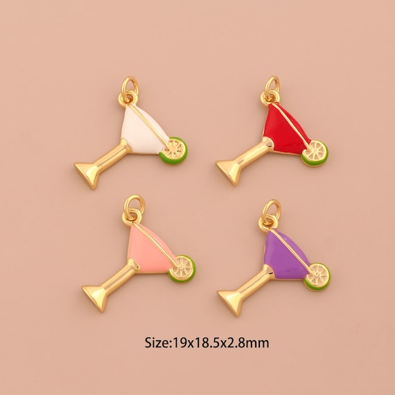 18K Gold Goblet Charms,Enamel Wine Glass Charms Pendants,Goblet Charm for DIY Jewelry Making Supply