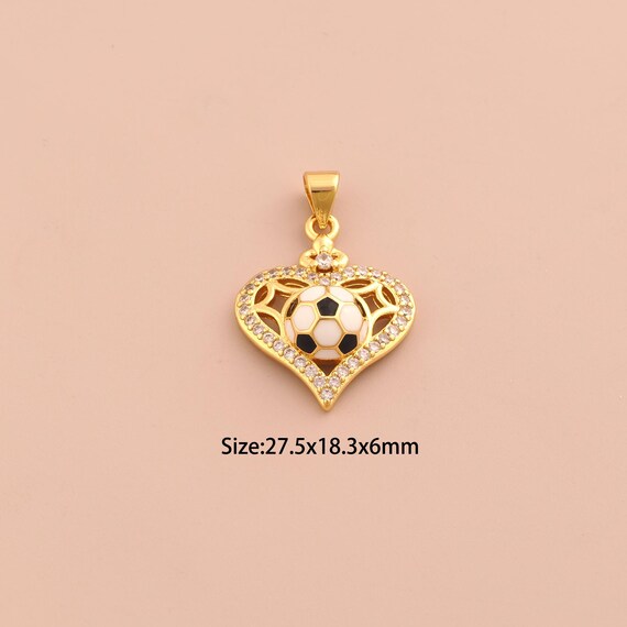 18K Gold Heart Charms,CZ Pave Football Charms Pendants,Enamel Sports Charm for DIY Jewelry Making Supply