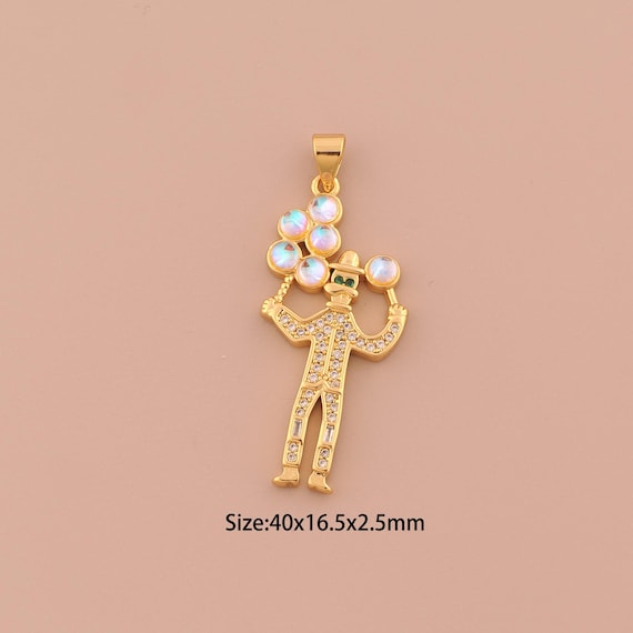 18K Gold Joker Charms,CZ Pave Balloon Charms Pendants,Joker Charm for DIY Jewelry Making Supply