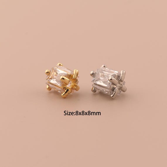 18K Gold Tube Spacer Bead,CZ Pave Minimalist Bead,Large Hole Bead for DIY Jewelry Making Supply