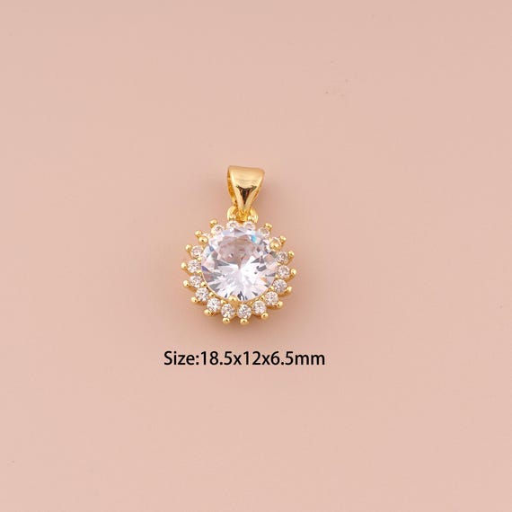 18K Gold Flower Charms,CZ Pave Minimalist Charms Pendants,Flower Charm for DIY Jewelry Making Supply