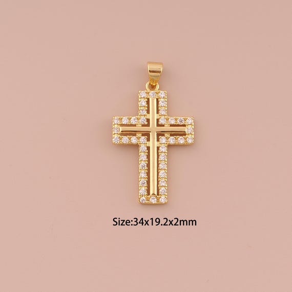 18K Gold Cross Charms,CZ Pave Minimalist Charms Pendants,Christian Charm for DIY Jewelry Making Supply