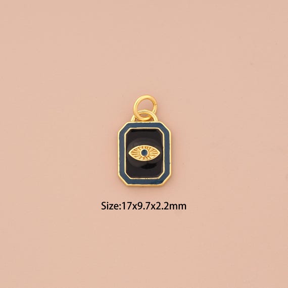 18K Gold Evil Eye Charms,Enamel Devil Eye Charms Pendants,Square Charm for DIY Jewelry Making Supply