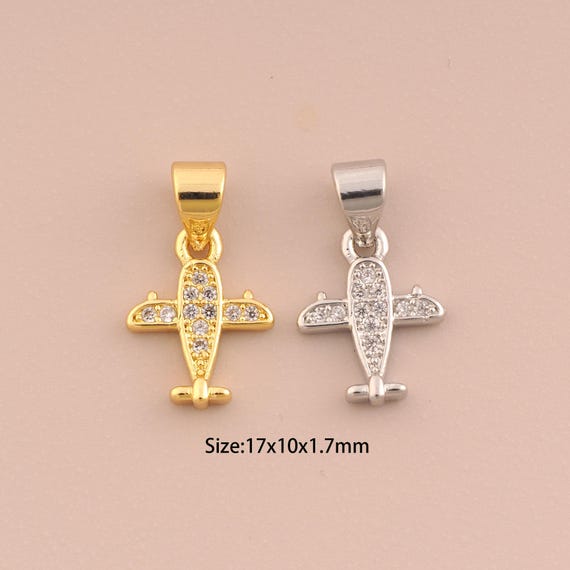 18K Gold Airplane Charms,CZ Pave Airplane Charms Pendants,Airplane Charm for DIY Jewelry Making Supply