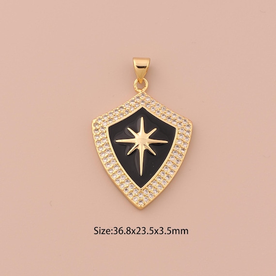 18K Gold Shield Charms,CZ Pave Polaris Charms Pendants,Enamel Polaris Charm for DIY Jewelry Making Supply