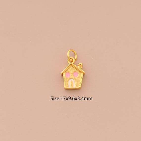 18K Gold Home Charms,House Charms Pendants,Enamel Home Charm for DIY Jewelry Making Supply