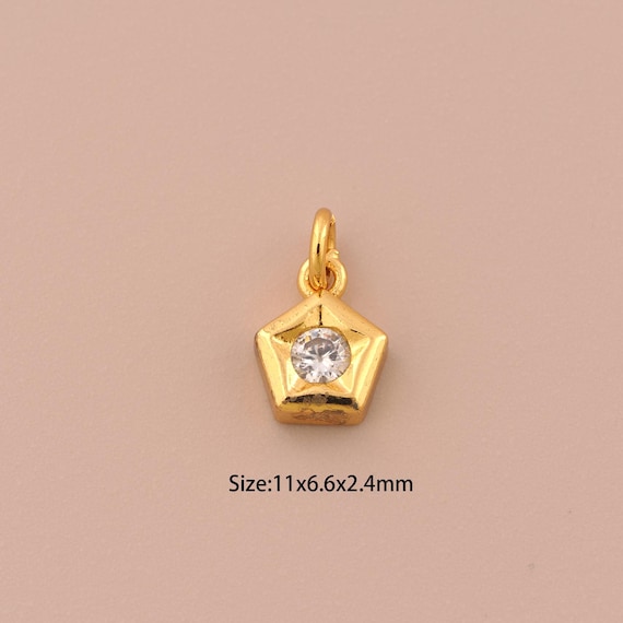 5 Pcs 18K Gold Pentagon Charms,CZ Pave Pentagon Charms Pendants,Pentagon Charm for DIY Jewelry Making Supply