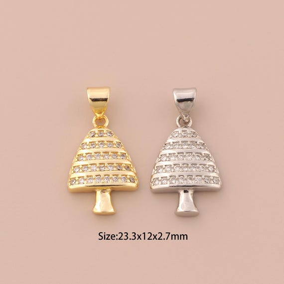 18K Gold Christmas Tree Charms,CZ Pave Christmas Tree Charms Pendants,Tree Charm for DIY Jewelry Making Supply