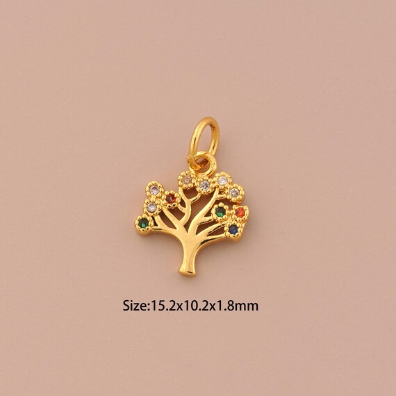 18K Gold Tree of Life Charms,CZ Pave Plant Charms Pendants,Tree Charm for DIY Jewelry Making Supply