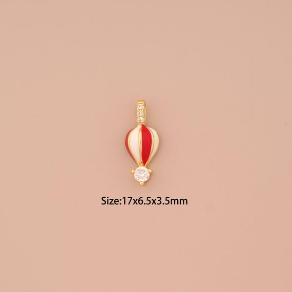 18K Gold Enamel Hot Air Balloon Charms,CZ Pave Hot Air Balloon Charms Pendants,Hot Air Balloon Charm for DIY Jewelry Making Supply