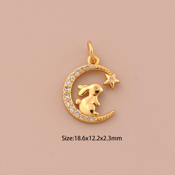18K Gold Star Charms,CZ Pave Moon Charms Pendants,Rabbit Charm for DIY Jewelry Making Supply