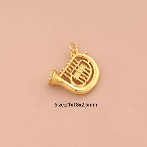 18K Gold French Horn Charms,French Horn Charms Pendants,French Horn Charm for DIY Jewelry Making Supply