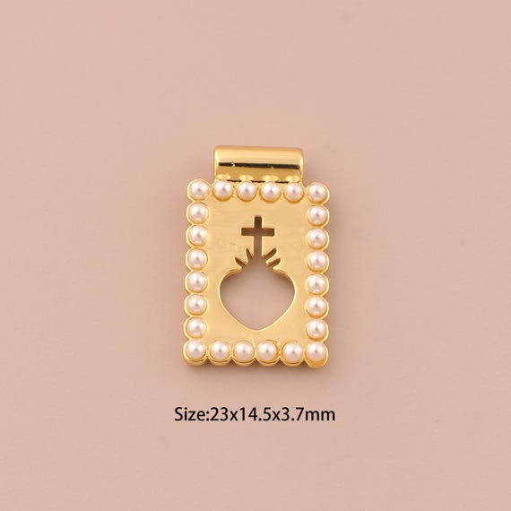 18K Gold Pearl Charms,Cross Charms Pendants,Holy Heart Charm for DIY Jewelry Making Supply