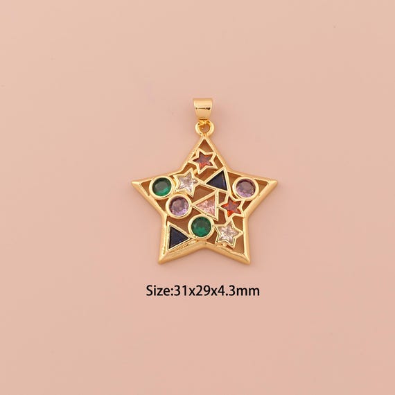 18K Gold Star Charms,CZ Pave Minimalist Charms Pendants,Star Charm for DIY Jewelry Making Supply