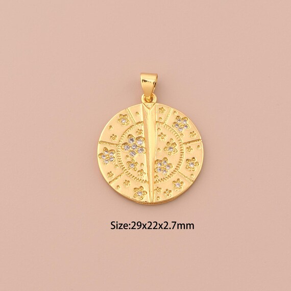 18K Gold Flower Charms,CZ Pave Round Charms Pendants,Round Charm for DIY Jewelry Making Supply