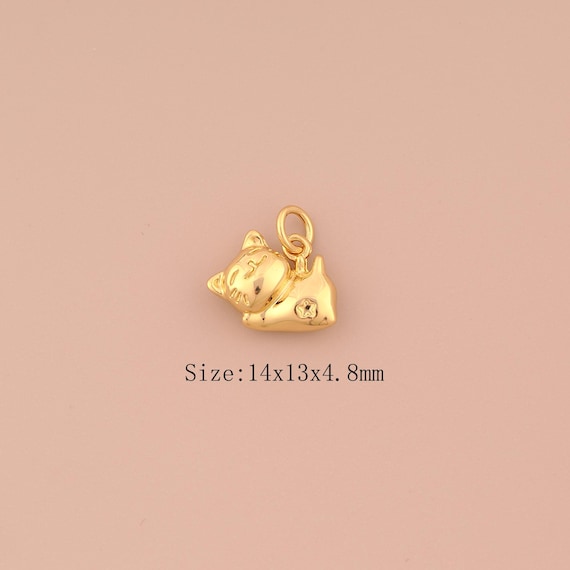 18K Gold Cat Charms,Animal Charms Pendants,Cat Charm for DIY Jewelry Making Supply