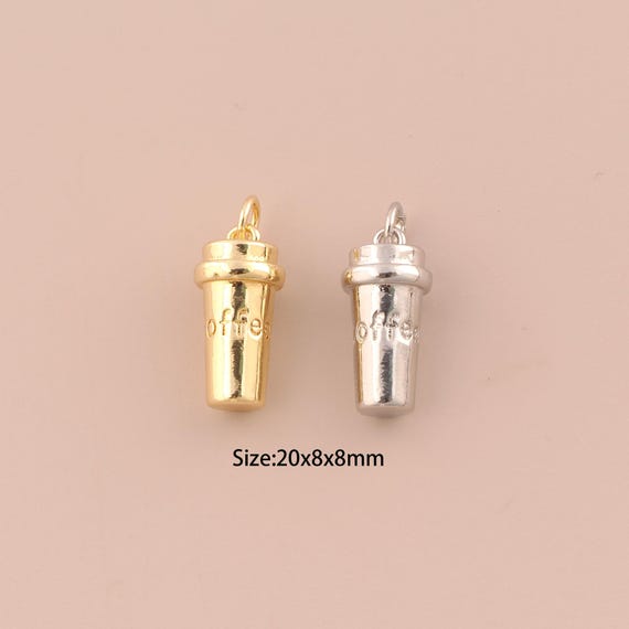 18K Gold Coffee Cup Charms,CZ Pave Coffee Cup Charms Pendants,Coffee Cup Charm for DIY Jewelry Making Supply